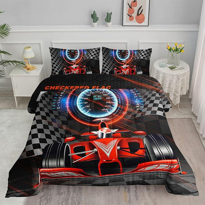 3D Racing Car Comforter Set Extreme Sports Printed Bedding Set with 1 Comforter and 2 Pillowcases for Boys and Girls Bedroom All Season(Car-3 Queen)