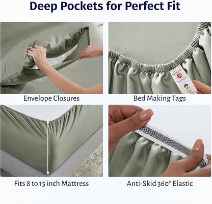 California Design Den Certified 100% Egyptian Cotton Sheets Full Size Set - Lightweight, Crisp Percale, Full Size Bed Sheets Cotton Set, Deep Pockets, Durable Luxury Bedding (Sage Mist - Grey Tone)