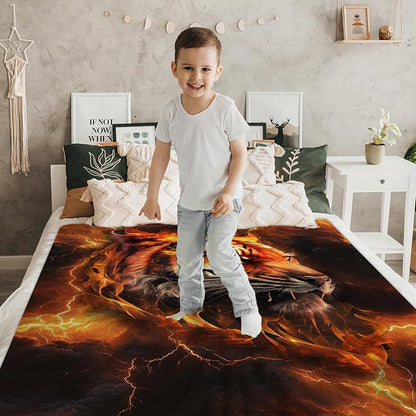 Kids Blanket for Boys Tiger Blankets for Boys 3-5 Gift for Son Grandson, Cozy 50 x 40 Inches Flannel Throws for Bed Living Room Garden