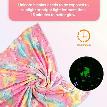TEHALK Unicorn Glow in The Dark Blanket for Girls/Kids, 60% Polyester/40% Flannel, 40"x60", Pink, Cartoon Unicorn with Star