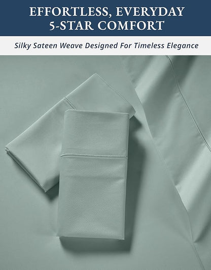 LANE LINEN 100% Egyptian Cotton King Size Deep Pocket Sheet Sets, Soft & Comfy No Pill Fade Resistant Natural Cooling Mercerized Cotton King Size Sheets Set 15" Deep Pocket - Jadeite