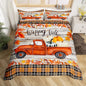 Castle Fairy Happy Fall Pumpkin Bedding Set Twin,Autumn Maple Leaves Truck Print Duvet Cover with 1 Pillow Sham Comforter Cover for Kids Boys,Plaid and Wooden Board Quilt Cover Set Decorative 2 Pcs