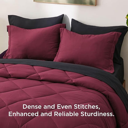 Bedsure King Size Comforter Set - 7 Pieces Reversible Burgundy and Black Bedding, King Size Bed Set for All Seasons, Bed in a Bag with Down Alternative Comforter, Sheets, Pillowcases & Shams