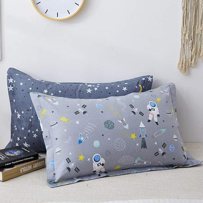 Brandream Boys Outer Space Astronaut Bedding Kids Bedding Sets Twin Size Grey 100% Cotton Duvet Cover Sets Reversible Zipper Closure