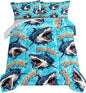 HOSIMA Shark Comforter Set King Size,Ocean Theme Bedding Set for Kids Boys,3D Shark Pattern Nautical Comforter Set,Sea Animal Theme Ocean Decor Bedroom Collection with 2 Pillowcases.