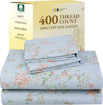 California Design Den Full Size Bed Sheets Set - 400 Thread Count Sateen, Natural 100% Cotton Sheets for Full Size Bed, Deep Pocket and Durable Bedding Set - Antique Rose