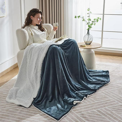 NANPIPER Warm Sherpa Blanket for Couch, Soft Fleece for Winter, Fuzzy Plush Throw Gift for Women, Forest Green 50x60 Inches