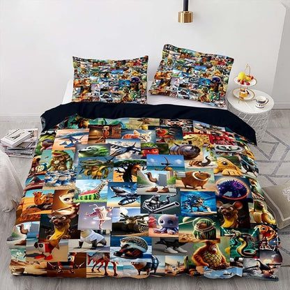 Italian Brainrot Bedding Duvet Cover Set,Funny Fusion AnimalsTwin Full Queen King Comforter Cover Bedding Set for Kids Boys Bed Decor Gifts ﻿ (Color 3,Queen (90" x 90"))