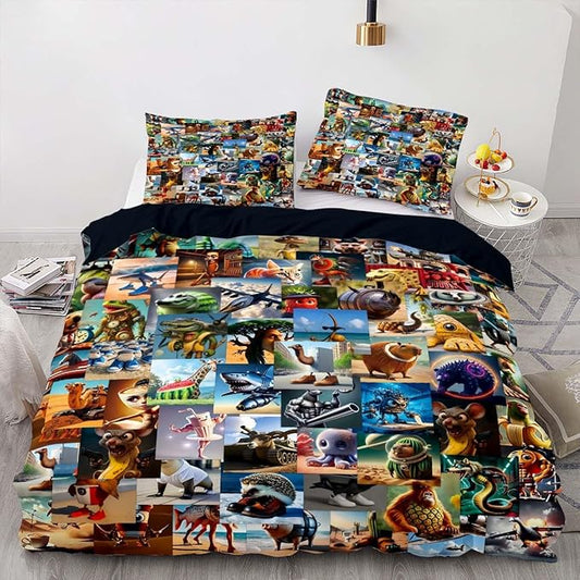 Italian Brainrot Bedding Duvet Cover Set,Funny Fusion AnimalsTwin Full Queen King Comforter Cover Bedding Set for Kids Boys Bed Decor Gifts ﻿ (Color 3,Full (80" x 90"))