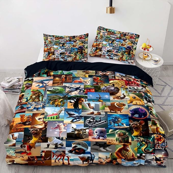 Italian Brainrot Bedding Duvet Cover Set,Funny Fusion AnimalsTwin Full Queen King Comforter Cover Bedding Set for Kids Boys Bed Decor Gifts ﻿ (Color 3,Twin (68" x 90"))