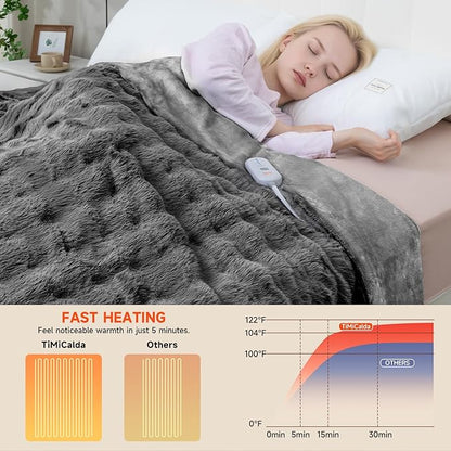 Heated Blanket Electric Throw- 50"x60" Soft Thick Bubble Electric Blanket for Sofa with 5 Heat Levels & 4 Hours Auto-Off Overheat Protection, Warm Cozy Gifts, Light Grey