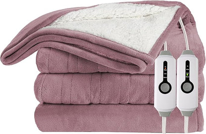 Electric Heated Blanket 90"x100" King Size Flannel Heated Blanket, Cozy & Warm for All Night, 4 Heat Settings & 10 Hours Auto Off, Machine Washable-Berry