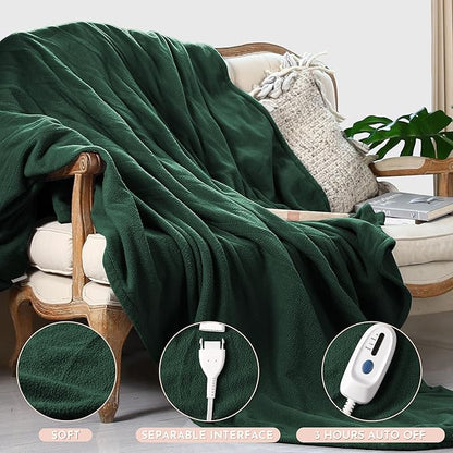 Electric Heated Blanket 84"x90" Queen Size Microplush Cover Blanket, 4 Heat Settings & 10 Hours Auto Off, Cozy & Breathable, Warm All Night, Grass Green