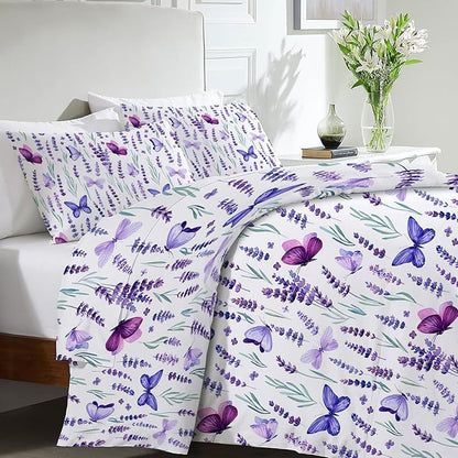 Lavender Bedding Set 3 Pieces Twin Size Purple Butterfly Duvet Cover Comforter Cover Sets with 2 Pillowcases for Boys Girls Teens Women