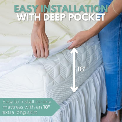 Twin XL Size 39x80” Premium Bamboo Waterproof Mattress Protector, 100% Viscose from Bamboo, Hypoallergenic, Cooling Mattress Pad Cover, Soft & Breathable Fitted Sheet Style up to 18" Deep - Rest Line
