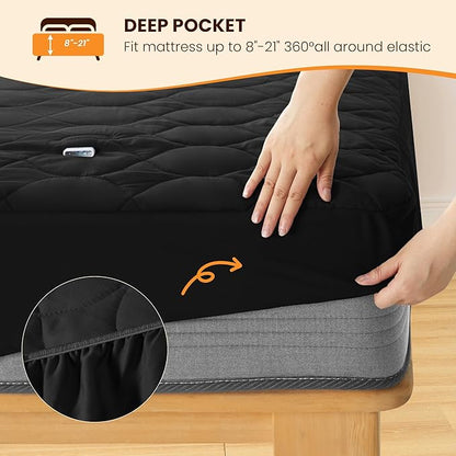 MASVIS Heated Mattress Pad Queen Size - Dual Control, 6 Heat Settings & 10-Hour Auto Off, Quilted Electric Bed Cover, Bed Warmer with Deep Pocket | Fast Heating | Machine Washable,Black,60"x80"