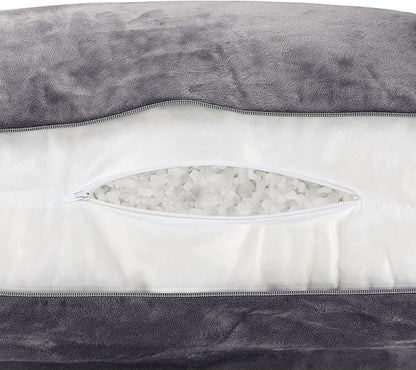 Husband Pillow Dark Grey, Standard+ Original Reading Pillow in Bed Rest Chair, Shredded Memory Foam Large Lounge Cushion Adult Backrest w/Arms, Comfy Back Support for Sit Sitting Up, Removable Cover
