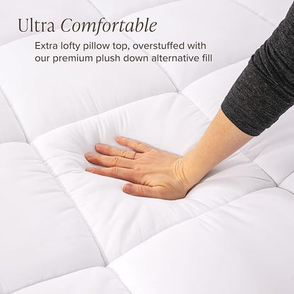 Bare Home Full Microplush Mattress Topper - Pillow Top Reversible - Soft Mattress Cover - Dual Sided All-Season - 8" to 24" Deep Pocket - Fitted Cover - Plush Mattress Pad (Full)
