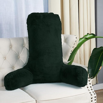 Home Soft Things Fox Faux Fur Bedrest Reading Pillow with DIY Filling, Need Assembly, Backrest Armrest Pillow Chair Back Support for Sitting up in Bed, Pirate Black, 28" x 30" x 17"
