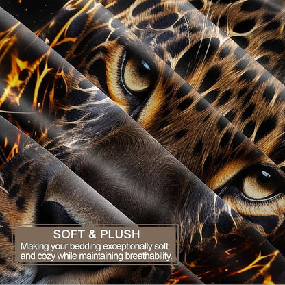 Tiger Duvet Cover King Size, Cheetah Bedding Set 3 Piece Bedroom Decor Abstract Animal Comforter Cover and 2 Pillow Sham with Zipper Closure
