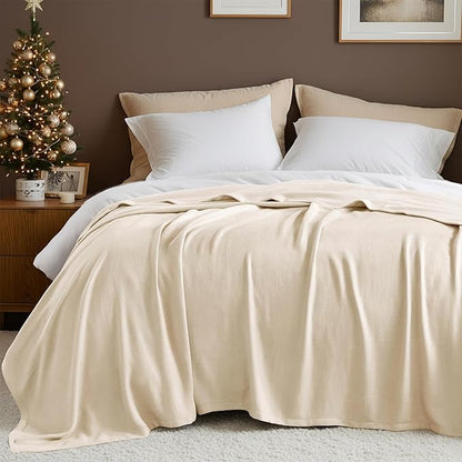 Twin Size Blanket, 70% Rayon (Derived from Bamboo) and 30% Cotton, Lightweight Jacquard Weave, Breathable and Soft Summer Blanket for Bed or Couch, 66” x 90”, Ivory