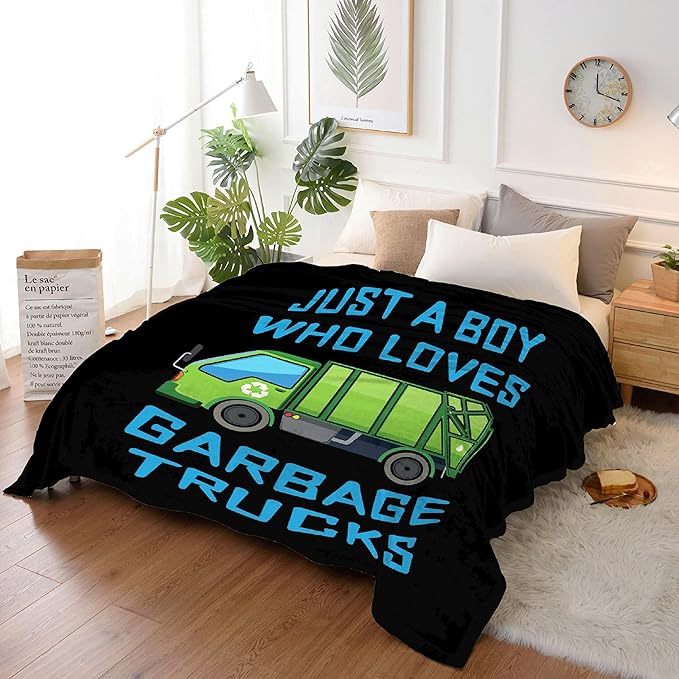 Boy Who Loves Garbage Trucks Blanket Soft Blankets and Throws Flannel Cozy Lightweight Quilt Gift Perfect for Bed Sofa Couch-120 x90 Extra Large for Family