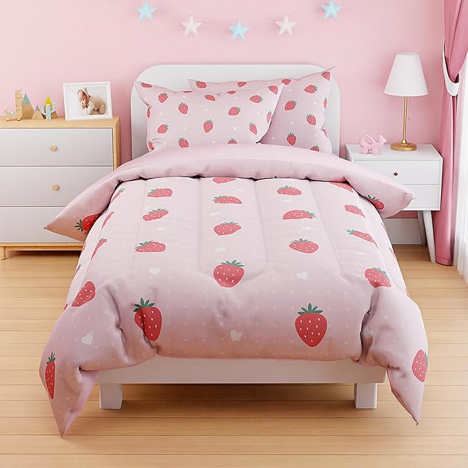 SANDJEST Strawberry Duvet Cover Sets Full Size for Kids Girls, Incude 1 Polyester Comforter Cover 80x90 Inches and 2 Pillowcases 20x26 Inches, Comforter Not Included, Gift for Christmas Birthday