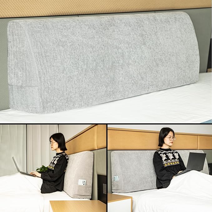 Headboard Wedge Pillow California King Headboard Pillow Memory Foam Reading Pillow Large Headboard Back Cushions for Bed Rest Light Gray