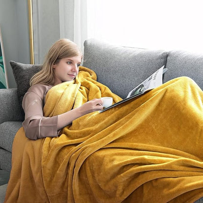 IR Imperial Rooms Fleece Blankets Queen Size 90x90 Inches - Super Soft Fluffy Throw Blanket for Sofa and Bed - Warm and Cozy Lightweight 400 GSM Microfiber Bed Throws Blankets (Queen, Mustard)