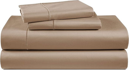 100% Egyptian Cotton Sheet Set Queen Size – Silky Sateen Weave Queen Sheet Set for Winter Sleep Comfort, 15" Snug Fit Deep Pocket, Breathable & Durable, Hotel-Quality Soft Luxury You Can Feel - Taupe