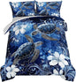 HOSIMA Sea Turtle Twin Comforter Set,Sea Turtles Surrounded by Flowers Print Coastal Bedding for Kids Girls Boys Room Decor,Stems Leaves Pattern Lightweight Ocean Themed Bedding with 2 Pillowcases.