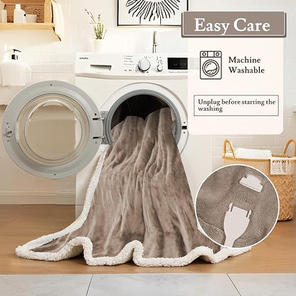 Electric Heated Blanket Flannel & Sherpa 72"x84" Full Size - 4 Heat Levels, 10H Auto Shut Off, Fast Heating, Cozy and Comfortable, Warm Gifts, Machine Washable - Brown