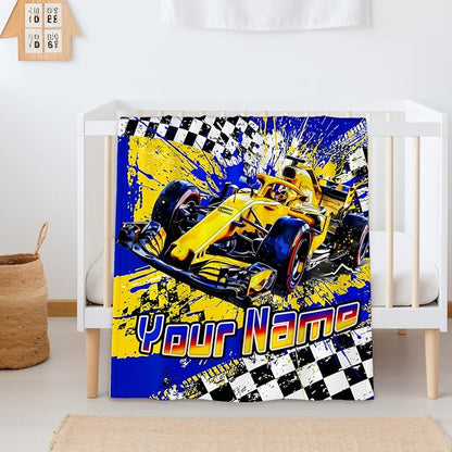 Blanket for Boys, Personalized Racing Car Throw Blanket Gifts for Kids Boys Age 6-8, 40"x50" Cute Custom Flannel Blankets Gift for Son Cars Lovers Lightweight Throws for Couch Sofa Bed Decor