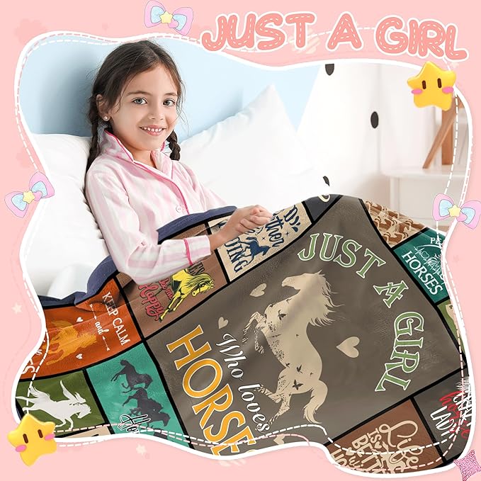 Horse Gifts for Girls Women, Horse Lover Gifts for Girls, Gifts for Horse Lover, Just A Girl Who Love Horse Blanket for Girls Kids, Horse Gifts for Christmas Birthday, Horse Blanket 60" X 50"