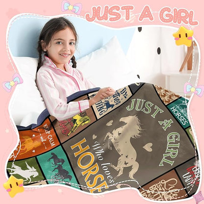 Horse Gifts for Girls Women, Horse Lover Gifts for Girls, Gifts for Horse Lover, Just A Girl Who Love Horse Blanket for Girls Kids, Horse Gifts for Christmas Birthday, Horse Blanket 60" X 50"