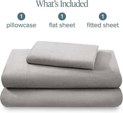 Bare Home Flannel Sheet Set 100% Cotton Twin Extra Long, Velvety Soft Heavyweight - Double Brushed Flannel - Deep Pocket (Twin XL, Light Grey)