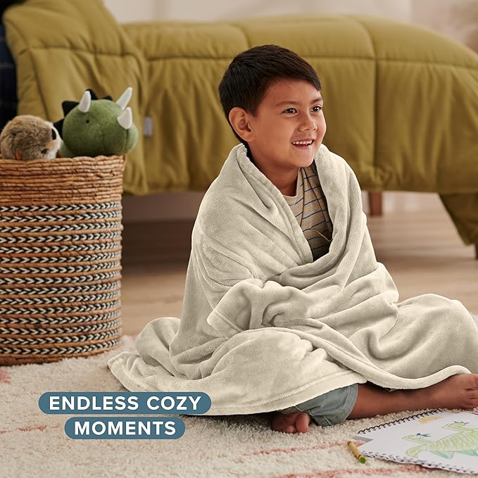 Bare Home Fleece Blanket - Kid Size - Ultra-Soft Lightweight for Bed, Sofa, and Couch - Luxury Microplush - Cozy Warm Blanket (Kid, Oyster)
