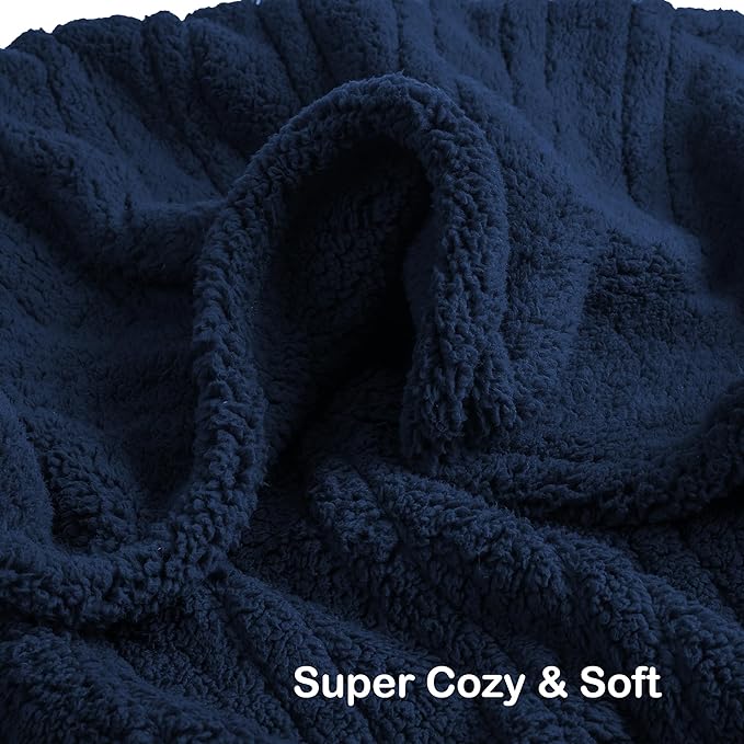 Electric Heated Blanket Throw Size 50"×60" with 6 Heating Levels & 3 Hours Auto Off, Heating Blanket Double Sided Plush Sherpa, Fast Heating, Machine Washable for Christmas Gift - Dark Blue