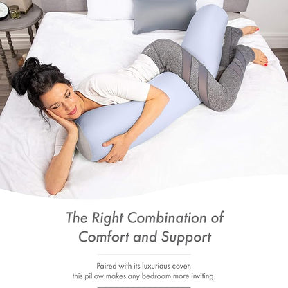 Straight Body Pillow, Full Size Premium Microbead,Side Sleeping/Maternity Pregnant Women, Supportive,Fluffy, Breathable, Cooling, 85/15 Spandex/Nylon Silky Feel Anti-Aging - 48 X 8 - Silver Mist