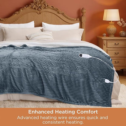Bedsure GentleSoft Electric Blanket Queen Size - Soft Ribbed Flannel Heated Blanket with Dual Control, Heating with 10 Heat Settings & 10 Time Settings, 8 hrs Timer Auto Shut Off (84x90 inches, Grey)