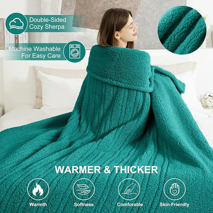 Heated Blanket Throw 50"X60" - Soft Double Sided Sherpa Electric Blanket Throw with 5 Heatings Levels & 4 hrs Auto Shut Off, Overheat Protection & ETL Certified for Women(Green)