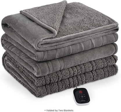 Bearhug Electric Blanket Twin Size 62" x 84", Velvet & Sherpa Heated Blanket, 5-Year Warranty, 10 Heating Levels & 1-12H Auto Off, Over-Heat Protect, ETL Certification, Machine Washable