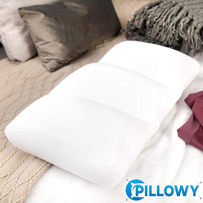PILLOWY Premium Microbead Bed Pillow, Medium Extra Fluffy But Supportive - Ultra Comfortable Sleep with Silk Like Anti Aging Cover 85% Spandex/ 15% Nylon Breathable, Cooling White