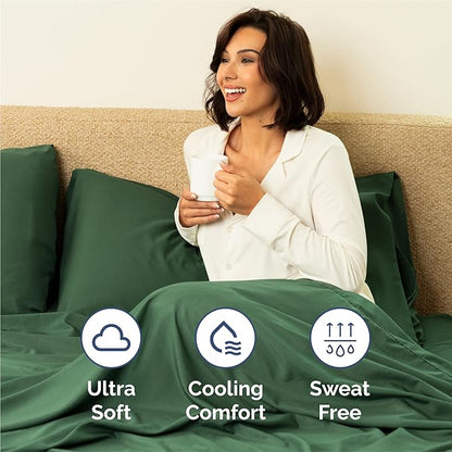Queen Sheets Set 6 Piece - Includes 4 Pillowcases - Bed Sheets Queen Size - Soft Hotel Luxury Bedding - Cooling, Comfy, Cozy & Breathable - 1 Flat & 1 Fitted & 4 Pillowcases w/ Deep Pockets - Emerald