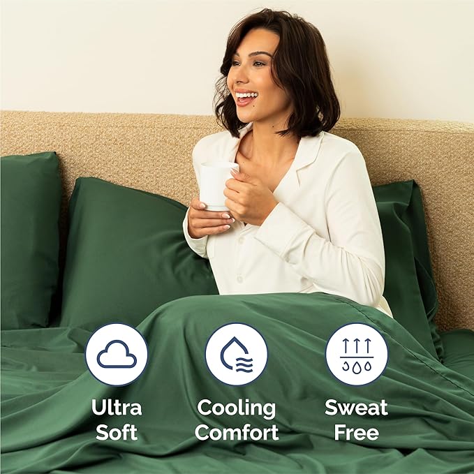 Twin XL 4 Piece Sheet Set - Comfy Breathable & Cooling - Ultra-Soft Hotel Luxury Bedding Set with 8-16 Inch Deep Pockets - 1 Flat & 1 Fitted Sheet & 2 Pillowcases - Wrinkle Free & Easy Care - Emerald