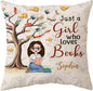 Hyturtle Personalized Book Pillow (Insert Included) Gifts for Girls Book Lovers, Reading Club Librarian on Birthday, Just A Girl Who Loves Books Custom Name Couch Cushion Decor Throw Pillow