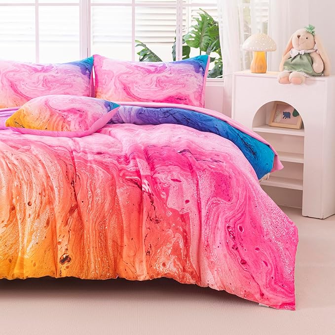 6Pcs Tie Dye Full Size Comforter Set for Girls Kids, Colorful Girls Bedding Set Full, Soft Kids Bed in A Bag (1 Comforter, 1 Flat Sheet, 1 Fitted Sheet, 1 Cushion Cover, 2 Pillowcases)