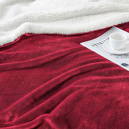 IR Imperial Rooms Sherpa Fleece Throw Blanket for Couch - Soft and Fuzzy Blanket for Winter - Reversible Thick and Warm Fluffy Throw Blankets for Bed, Sofa, Camping and Travel, Burgundy, 50x60 Inches