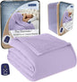 Thermee Micro Flannel Heated Blanket With Sherpa Back, Twin Size, 10-Setting Electric, Programmable, Ultra-Soft, Fast Heating Thermal Throw - Lilac
