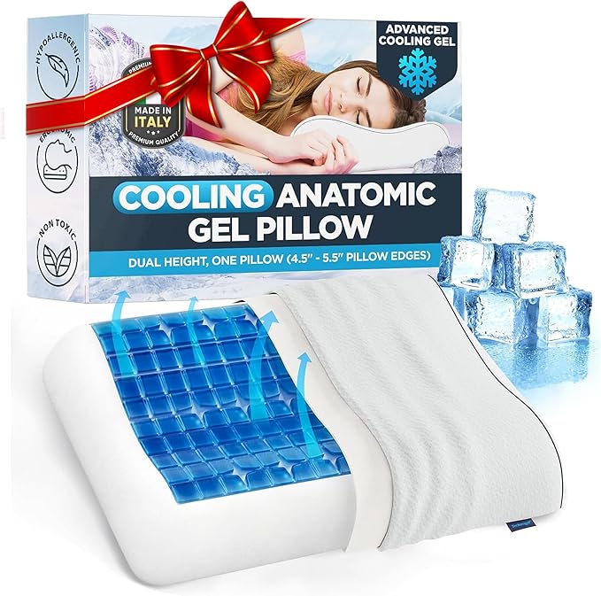 Technogel Anatomic Cooling Gel Pillow – Dual-Height Cervical Spine Support, Memory Foam Base, Washable Cover, Side & Back Sleepers